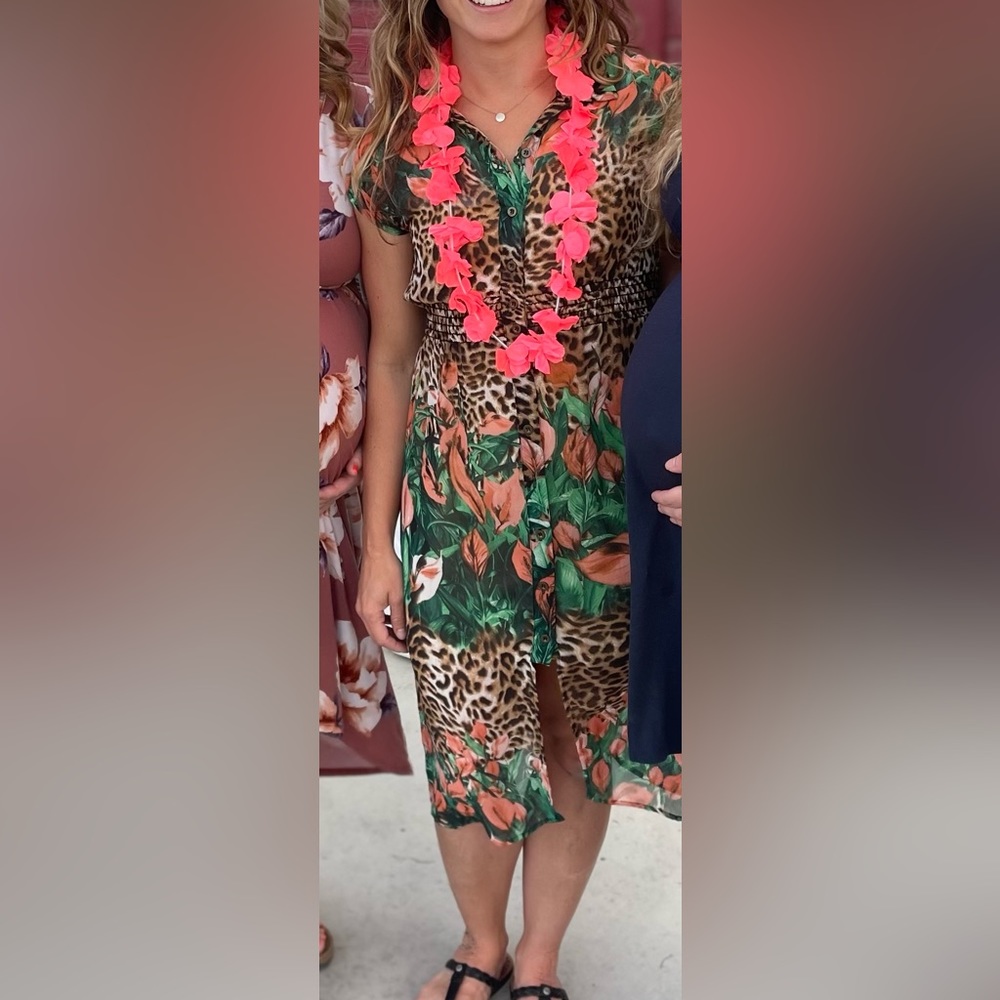 SUPER CUTE cheetah and floral sheer dress